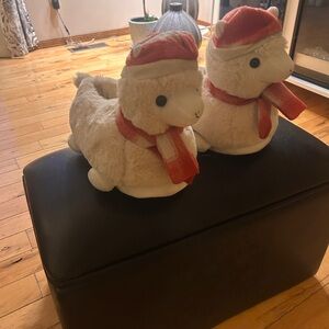 Festive Llama Slippers - Cream and Red